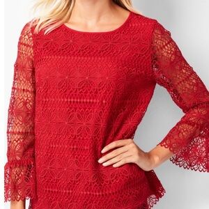 Talbots red lace bell sleeve top 🌹